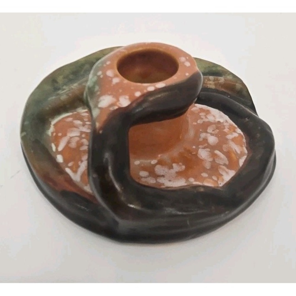 Antique Weller Pottery Malvern Snake Candle Holder Arts Crafts Signed 4.5 X 2 In